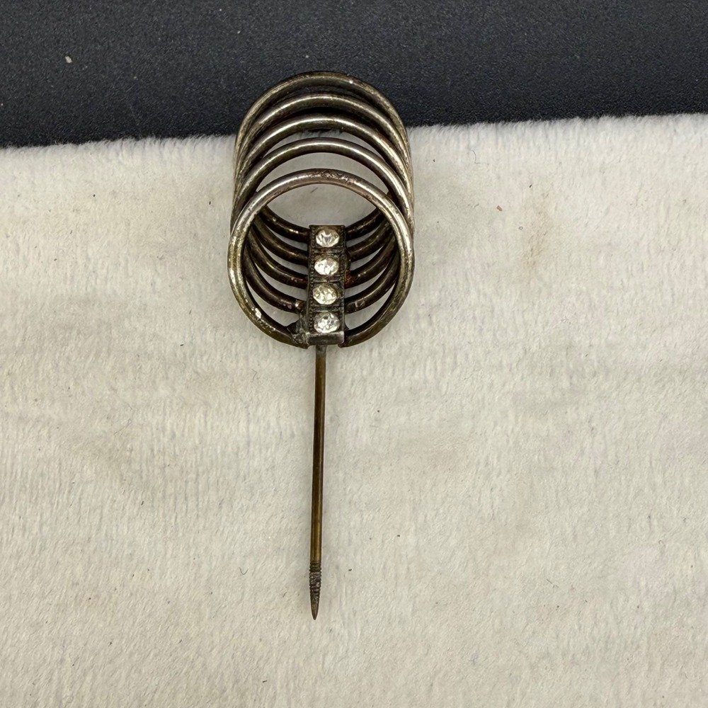 Vintage Rhinestone Stick Pin Brooch‎ Silver Tone Coil